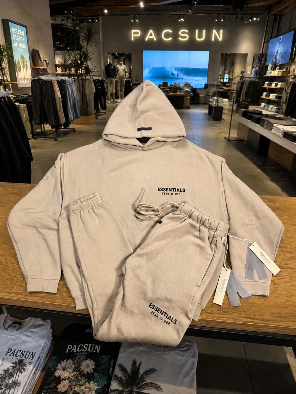 Fear of God Essentials Men's Crewneck Hoodie & Joggers β Cream